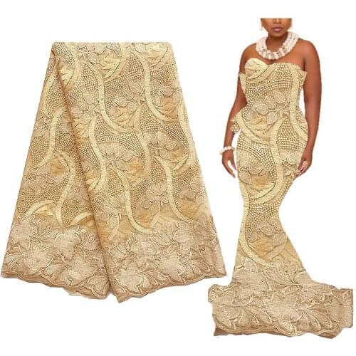 Gold New Arrival Lace Fabric 2020 French Embroidery Latest African Laces 2020 High Quality 5 Yards White Bridal Lace Fabric