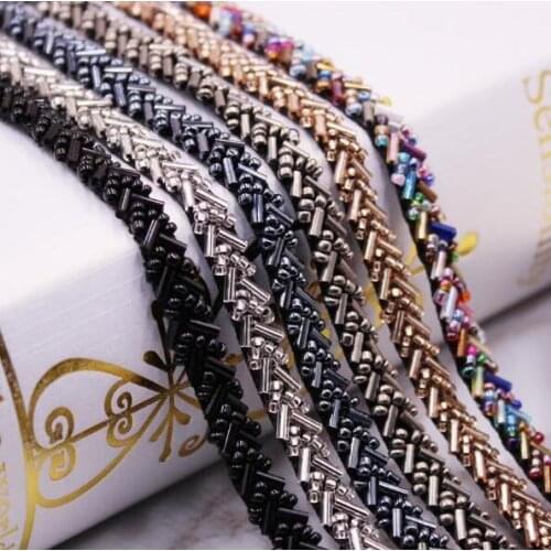 10Yards 10mm Handicraft White Black Beaded Pearls Rhinestones Trim Embroidered Lace Ribbon Trim Costume Applique Sewing on Trim