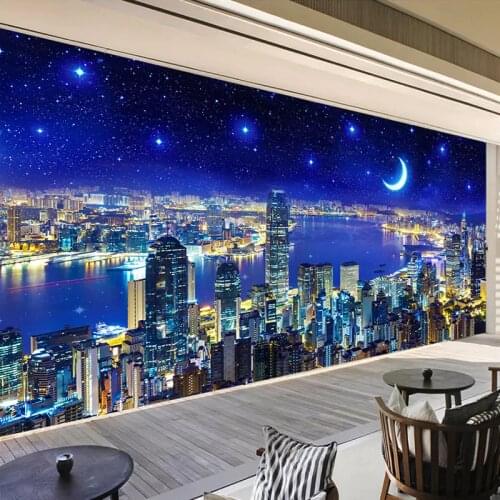 Custom Any Size 3D Wall Mural Paintings City Building Night View 3D Photo Wallpaper Living Room Bedroom Study Room Wall Decor