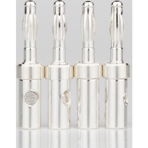 4pcs without logo audio High quality Pure Silver Plated Banana Plug Speaker Cable Wire Connector