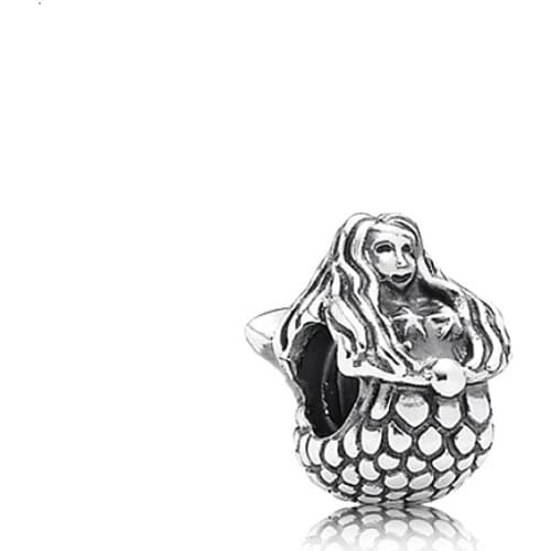 5PCS New Silver Plated Bead Beautiful Mermaid Charm Big Hole Fishtail Beads Accessories Fit Women Diy Bracelets Bangles Jewelry