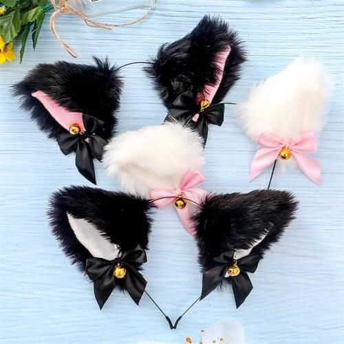 9 Colors Beautiful Party Halloween Cat Ears Cosplay Cat Ear Party Costume Bow Tie Bell Headwear Headband Hair Accessories