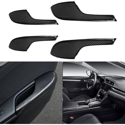 Car Interior Door Bowl Decoration Frame Stickers for Honda Civic 2016-2020 Carbon Fiber Interior Door Armrest Panel Trim Cover