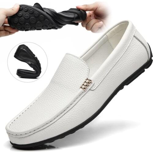 White Loafer Men Shoes Luxury Genuine Leather Business Moccasins Footwear Male Soft Driving Flats Comfy Slip-On Men Casual Shoes