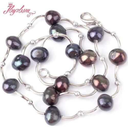 6-8mm Freeform Natural Freshwater Pearl Stone Beads White Silver Plate Woman Christmas Gift Wedding Fashion Chokers Necklace 16"