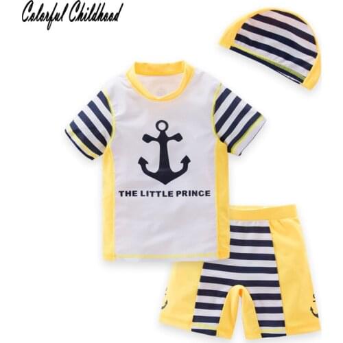 Kids Boys Girls Fashion Swimsuit Stripe Navy Style 3pcs Set Beach Wear For Toddler Boys Girls Sets Bathsuit Children Clothes