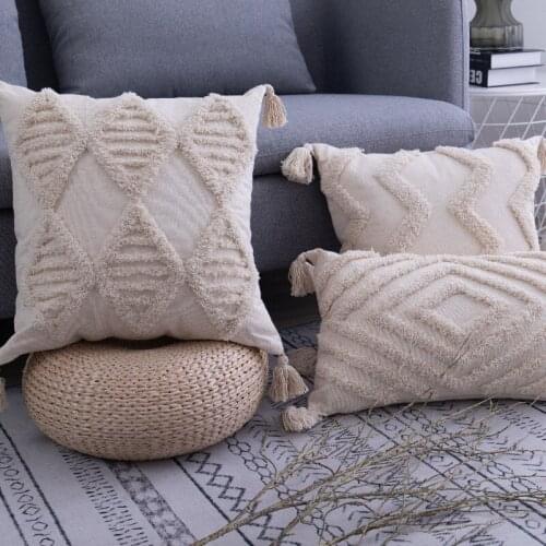 Tuft Tassel Beige Cushion Cover 45x45cm/30x50cm Pillow Case Handmade Cotton Throw Pillow Covers Home Decoration For Living Room
