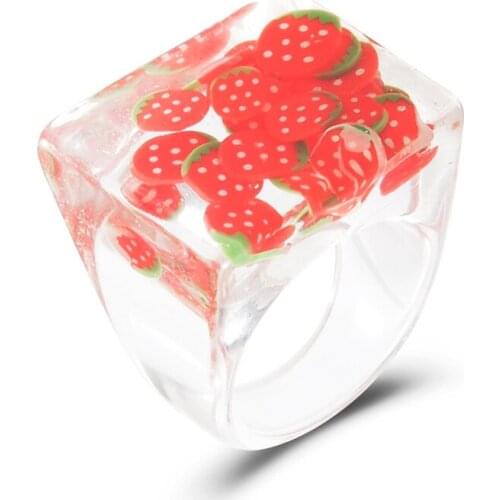 Cold Style Sweet Transparent Apple Lemon Fruit Rings for Women INS Summer Cute Finger Jewelry Party Small Gift 2cm