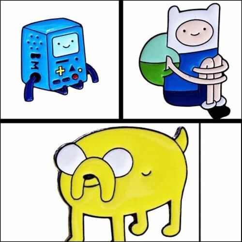 Exquisite Cartoon Blue Adventure Live Time Figure Pins Brooches wholesale Finn and Jake The Dog Enamel Badge Kids Gift Jewelry