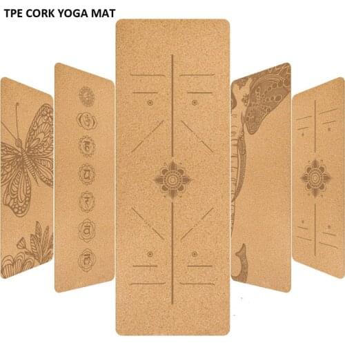 4mm Non-slip Natural Cork TPE Print Yoga Mat 183*61cm Home Fitness Pad Gymnastics Pilate Training Mats Anti-tearing Beginner Pad