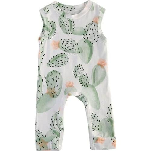 Summer Sleeveless Baby Girls Cactus Print Romper Infant Newborn Baby Boy Jumpsuit Playsuit New Cotton Baby Clothes