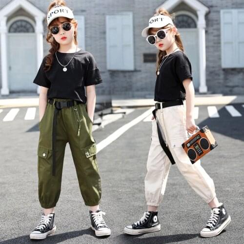 Summer Clothes For Girls Solid Shirt + Pants 2PCS Costume For Girls Teenage Kids Summer Clothes 4 5 6 7 8 9 10 11 12 13 14 Years