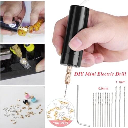 Mini Hand Drill USB Powered Handheld Rotary Drill Set with Twist Drill Bits for Metal Wood Jewelry