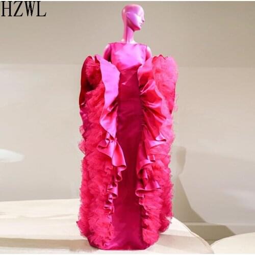 Fashion Rose Red Ruffles Prom Dresses 2020 New Arrival Jewel Sleeveless Zipper Back Satin and Tulle Evening Dress Party Gowns