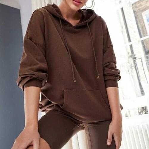 Fashion Womens Sweater 2021 Autumn and Winter New Loose Casual Long-sleeved Hooded Solid Color Hoodie Top