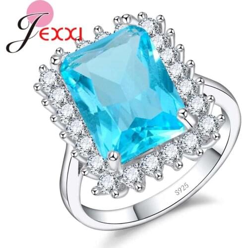 Sky blue 925 Sterling Silver Beautiful Rings Rectangular Big Carat Cubic Zircon Wedding Rings For Fation Women