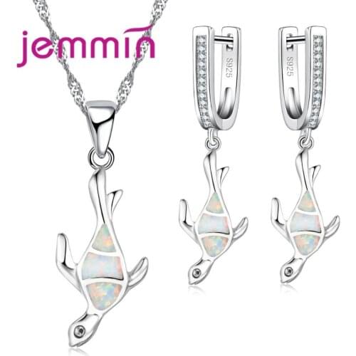New Arrival Animal Jewelry Sets For Girl Birthday Gift Fine White Fire Opal Lady 925 Sterling Silver Necklace Earrings