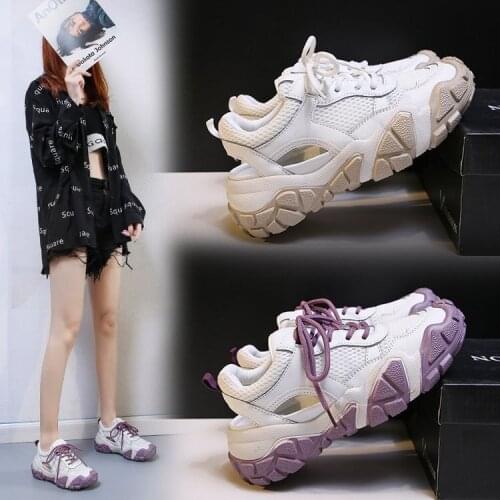 Spring New Casual Sneakers Thick Bottom All-Match Student Lace-up White Shoes