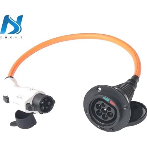 32A Single Phase Electric Vehicle Car EV Charger SAE J1772 Socket Type 1 To Type 2 EV Car Adapter Charging Plug 1.64Ft Cable