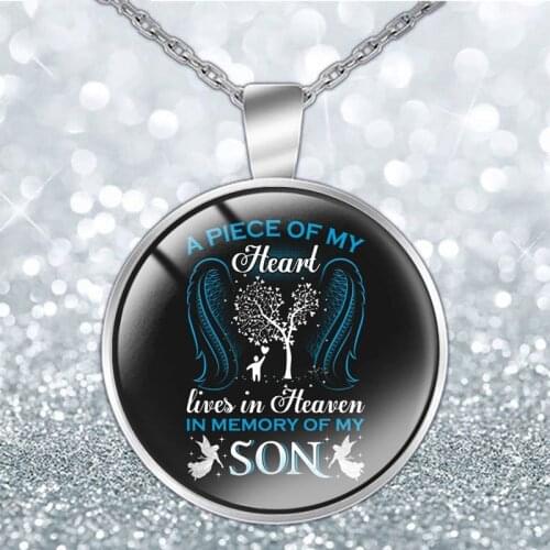 Tree Of Life Angel Wing Glass Dome Pendant Necklace A Piece Of My Heart Lives In Heaven In My Memory Of My Son Daughter Dad Mom