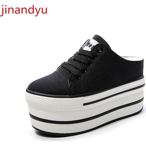 Canvas Ladies Shoes Hidden Heel Platforms Wedges Shoes for Women Heels Fashion Slip-On White Black Women Shoes Casual High Heels