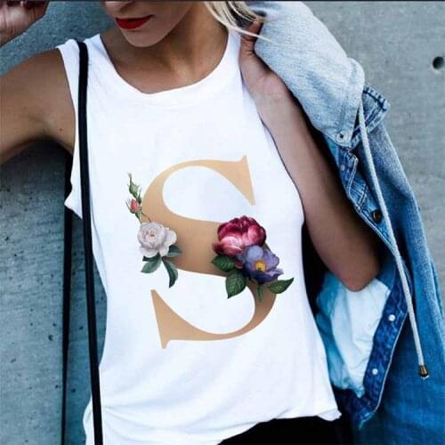 Sexy Women Vest Tank Tops Camisole Fashion 26 flowers letters Print Couple T-Shirts Streetwear Harajuku Casual Female Crop Top