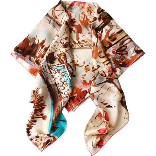 110cm Silk Scarf Hair Neck Square Scarves Office Ladies Shawl Bandanna Muslim Hijab Handkerchief muffler foulard Romantic Street