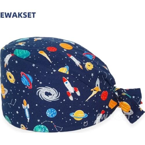 2020 new hat surgery cap Operating room hat female and male doctor nurse beauty cotton European and American printing tie cap