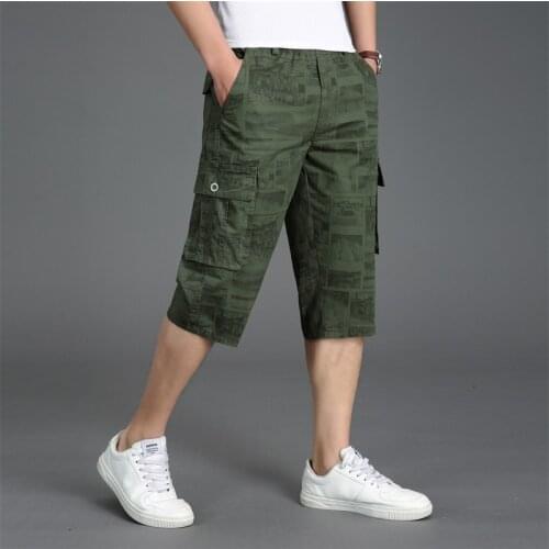 Elastic Waist Cargo Shorts Men 3/4 Length Casual Clothing 2020 Summer Cool Breathable Cotton Plus Size 5XL 6XL Trousers Men