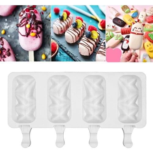 Silicone Ice Cream Molds 4 Slots Ice Cube Tray Food Safe Popsicle Maker DIY Homemade Freezer Ice Lolly Mould Home Ice Cream Tool