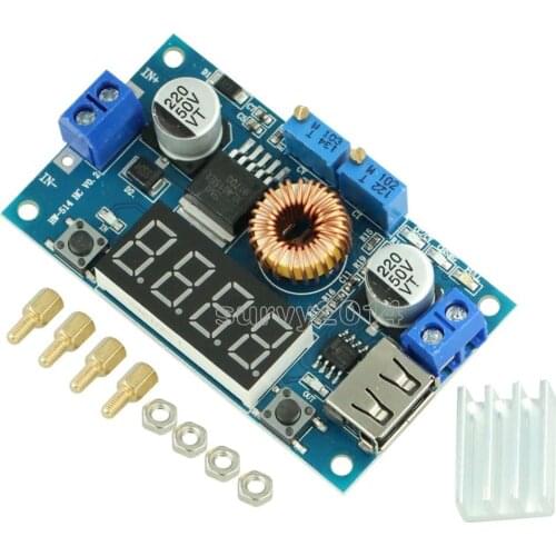 TOP 5A CC CV LED Drive Lithium charger Power Step-down Module W/ USB Voltmeter