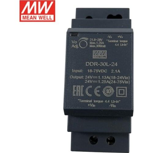 MEAN WELL DDR-30L-24 DIN Rail DC-DC Converter Input 18-75V DC to 24V DC 1.25A 30W meanwell Power Supply(24V/36V/48Vdc to 24Vdc)