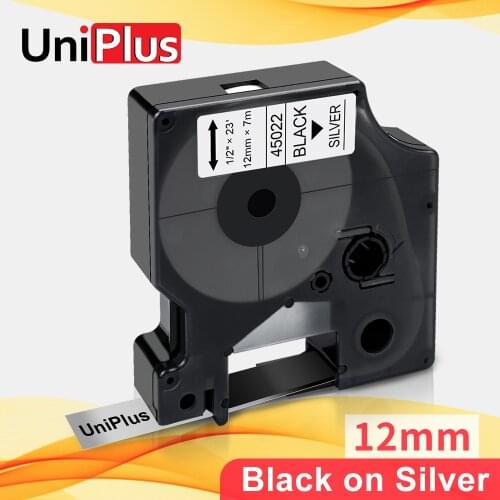 UniPlus Black on Silver 12mm*7m Printer Ribbon Compatible Dymo D1 Label Tape 45022 for Dymo Labeller LabelPoint 200 250 300 400