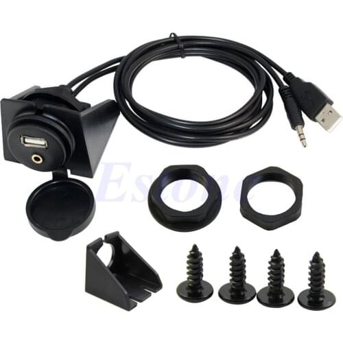 USB 2.0 M/F 3.5mm Car Dashboard Moto Flush Mount Panel AUX Lead Extension Cable
