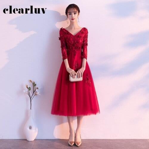 V-Neck Evening Dresses R218 Appliques Women Party Gowns Burgundy A-Line Vestidos De Fiesta Crepe Floor-Length Formal Dress