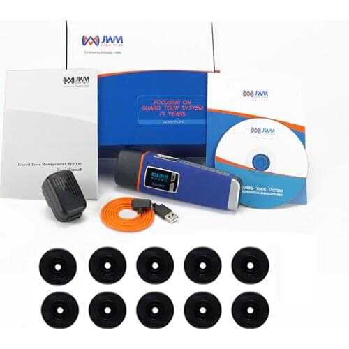 JWM IP67 Waterproof Free Software Fingerprint 125Khz RFID Guard Tour Wand with Voice Prompt,5 Checkpoints, 2 Staff tags