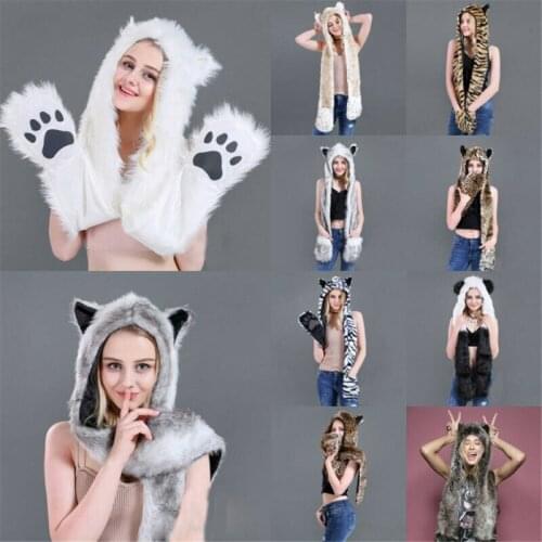 Women Girl Faux Fur Cap Winter Warm Animal Ears Plush Bomber Hats Fleece Hooded Earmuff Hats 10Styles