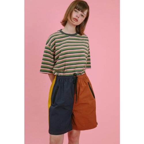 Womens Shorts 2020 Summer Patchwork Mid Wast Shorts Elastic Waist Mini Hot Shorts Korean Style Ladies Bottoms Cotton Shorts