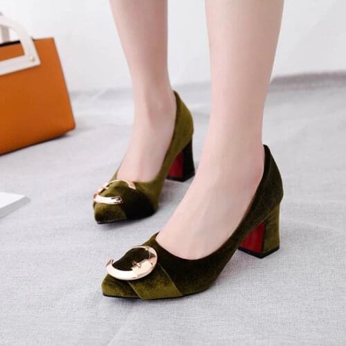 Big Size 11 12 13 14 15 16 17 ladies high heels women shoes woman pumps Suede pointed, shallow, thick heel metal decoration