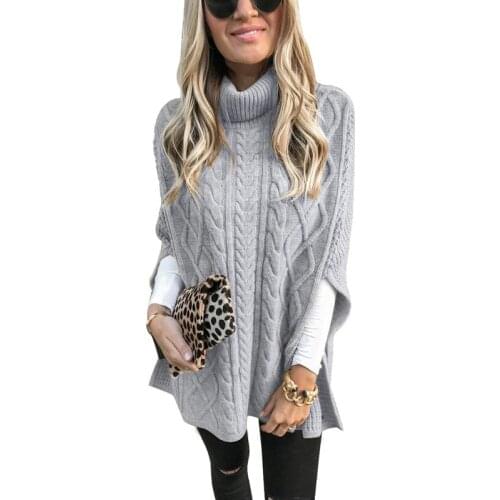 Winter New Womens Pullovers Solid Turtleneck Woman Sweaters High Collar Split Sweater Cape High Quality Women‘s Loose Sweater