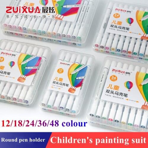 Zuixuan 18/24/36/48Color Markers Set Manga Drawing Markers Pen Alcohol Based Sketch Felt-Tip Twin Brush Pen Art Student Supplies