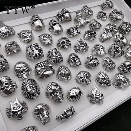 100pc/Box Mixed Top-Quality Gothic Punk Assorted Wholesale Lots Skull Style Bikers MenS Vintage Rings Randomly Sent