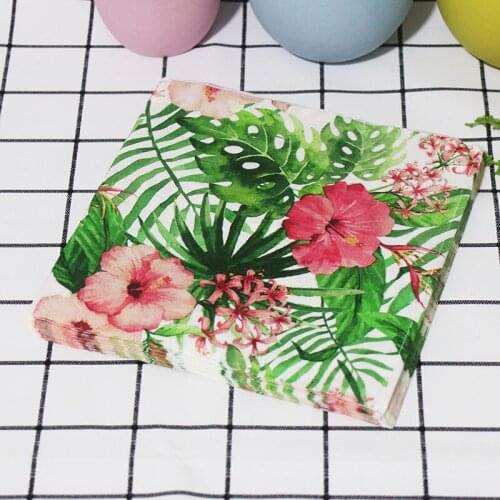 20pcs Tropical Hawaii Flower Disposable Napkins Wedding Birthday Party Decorations Tropical Flower Towel Disposable Tableware