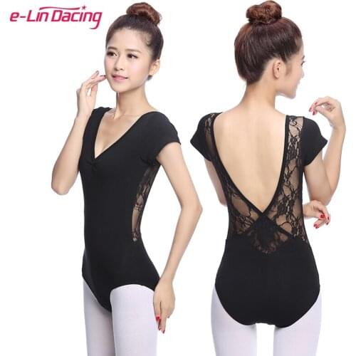 Short Sleeve Ballet Leotard for Women Lace Backless Gymnastics Leotard Bodysuit Adult Dance Practice Costume Cotton Dance Wear