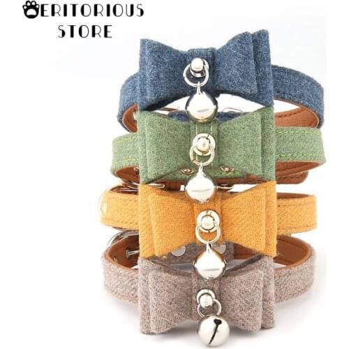 Bowknot Small Cat Collars Adjustable Buckle Bow Tie Puppy Dog Collar Cute Small Dog Collar with Bells