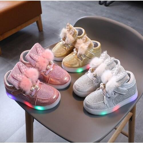 Children Glowing Sneakers Baby Girls Boys Led Luminous Shoes Kids Cartoon Lighted Sport Shoes Pink Bowknot Fashion shoes