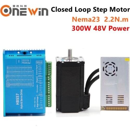 2 phase 2.2N.m Nema23 57mm closed loop stepper motor 57HBS22 and HBS57 Hybird step driver with 300W 48V switching power supply