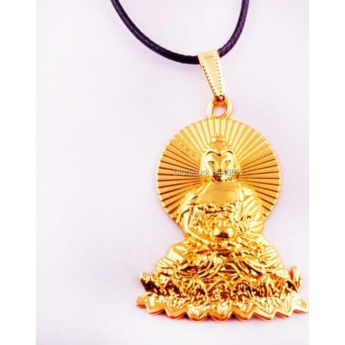 Feng Shui Golden Amitabha Buddha Necklace Amulet W1252