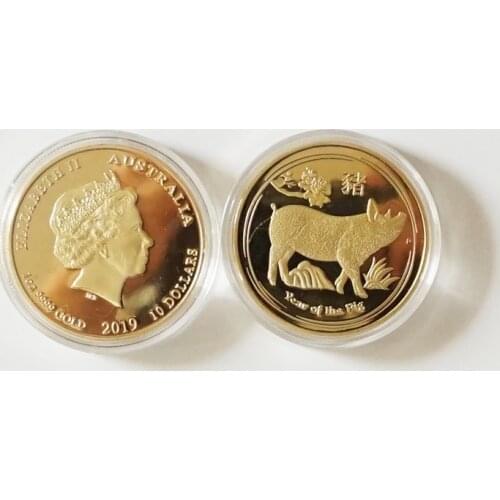 Liberty Year of the Pig Silver Gold Plated Australia Lunar New Year Pig Coins Elizabeth Souvenir Gifts