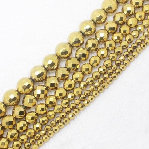 Faceted Gold Hematite 4,6,8,10,12mm Round Beads15"/38cm,Beads For DIY Jewelry making ,We provide mixed wholesale for all items